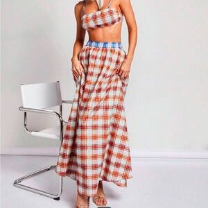Plaid Maxi Skirt in Red and White